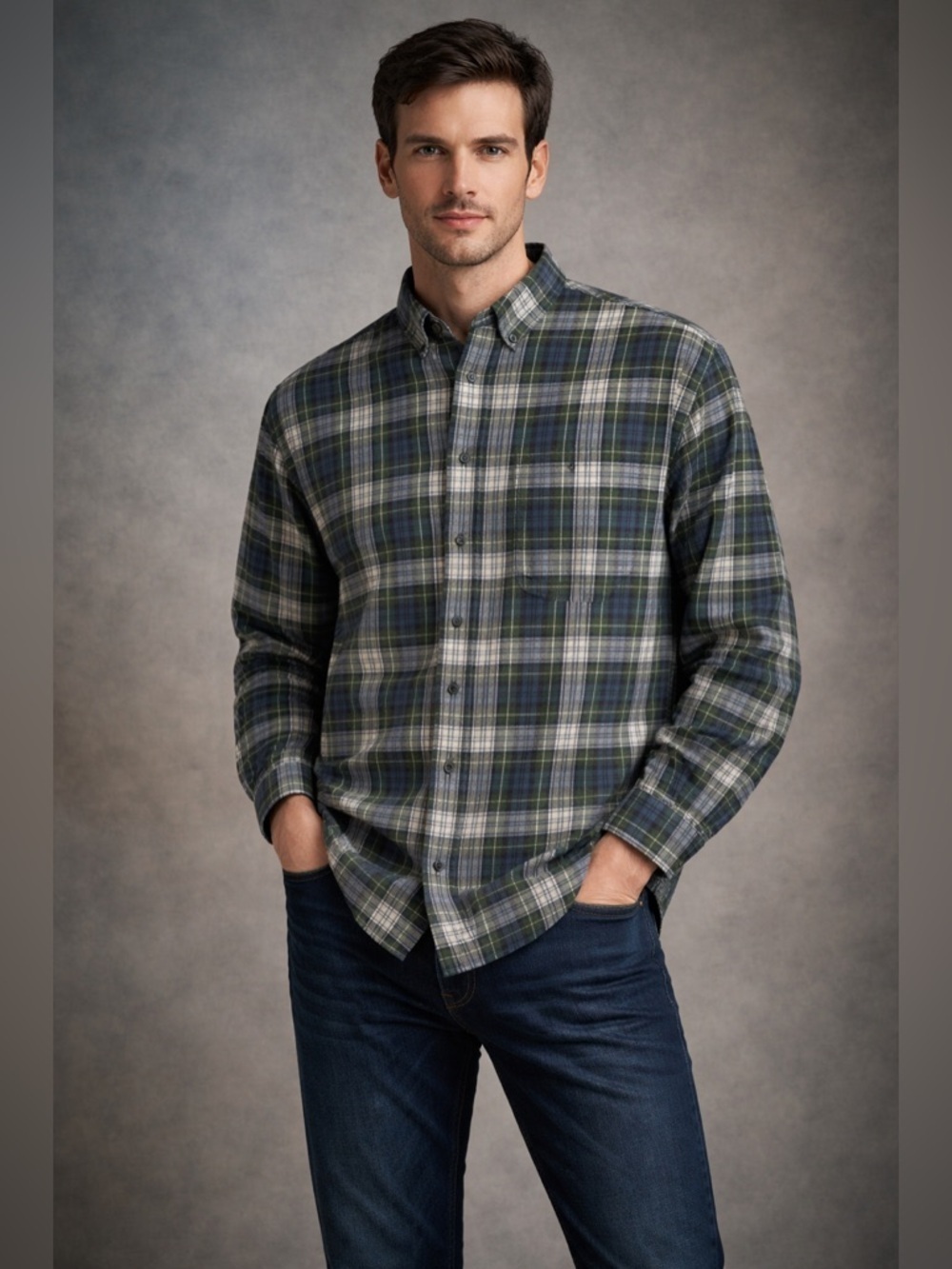 L.L. Bean Plaid Flannel Shirt Mens M-Reg Traditional Fit Outdoor Casual